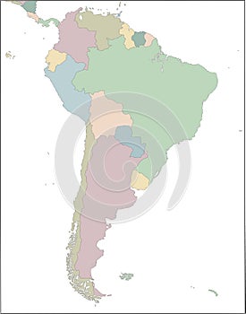 Map of South America continent with countries