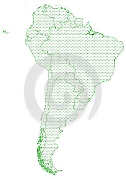 Map of South America with green outline and dotted surface