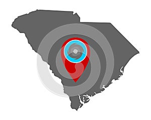 Map of South Carolina and pin with hurricane warning