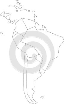 map of South and Central America to study colorless with outline, black and white