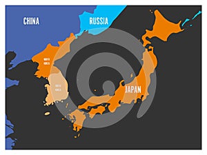 Map of South Korea, North Korea and Japan. Vector illustration