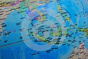 The map of southeast asia on a globe photo