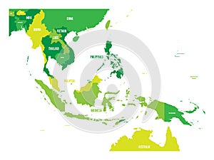 Map of Southeast Asia. Vector map in shades of green photo