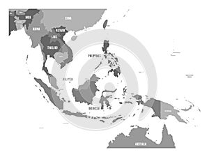 Map of Southeast Asia. Vector map in shades of grey