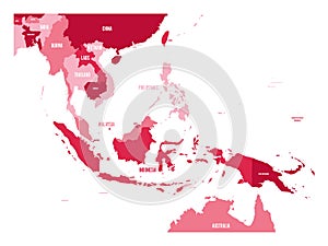 Map of Southeast Asia. Vector map in shades of maroon