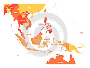 Map of Southeast Asia. Vector map in shades of orange