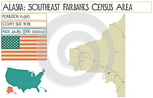Map of Southeast Fairbanks Census Area in Alaska, USA.