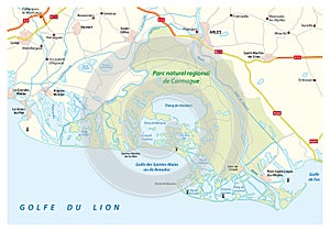 Map of the Southern French Regional Natural Park Camargue, Franc