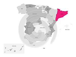 Map of Spain devided to 17 administrative autonomous communities