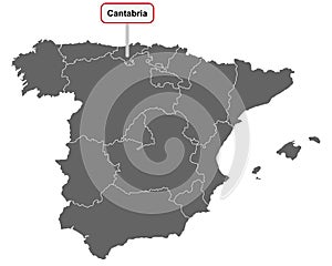 Map of Spain with place name sign of Cantabria