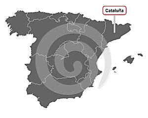 Map of Spain with place name sign of Cataluna photo