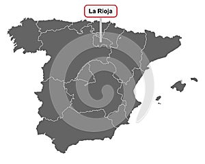 Map of Spain with place name sign of La Rioja