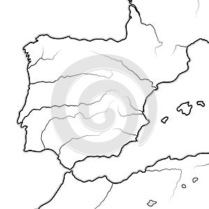 Map of The SPANISH Lands: Spain, Portugal, Catalonia, Iberia, The Pyrenees. Geographic chart.