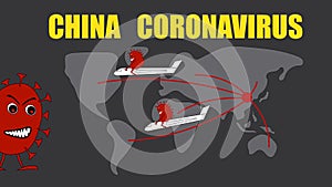 Map of the spread of the global coronavirus from China via the airlines.