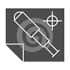 Map and spyglass solid icon, nautical concept, telescope and navigation plan sign on white background, spyglass and