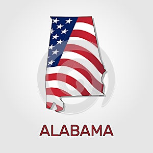 Map of the state of Alabama in combination with a waving the flag of the United States - Vector