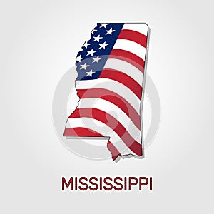 Map of the state of Mississippi in combination with a waving the flag of the United States - Vector