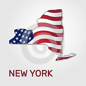 Map of the state of New York in combination with a waving the flag of the United States - Vector