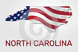 Map of the state of North Carolina in combination with a waving the flag of the United States - Vector