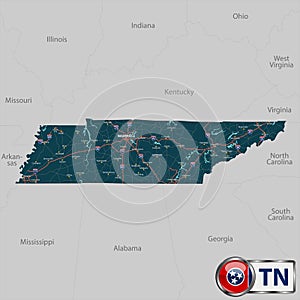 Map of state Tennessee, USA