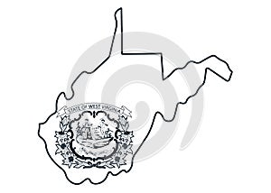 Map of the state of West Virginia with its official flag.