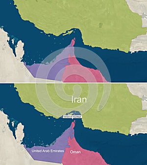 The map of Strait of Hormuz with text, textless