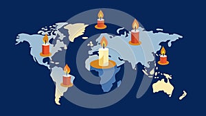 The map is surrounded by lit candles symbolizing the light of hope and guidance for the missionaries in their noble photo
