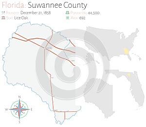 Map of Suwannee County in Florida