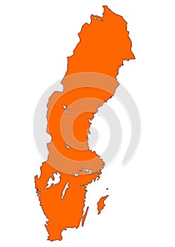 Map of Sweden in orange