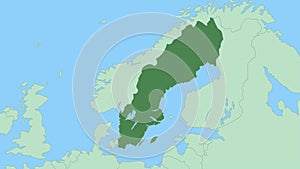 Map of Sweden with pin of country capital.