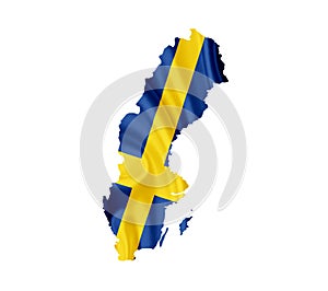 Map of Sweden with waving flag isolated on white