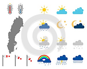 Map of Sweden with weather symbols