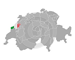 Map of Switzerland with flag of Neuchatel