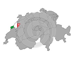 Map of Switzerland with flag of Neuchatel