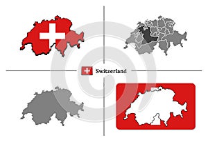 Map of Switzerland with national flag and state regions in vector set