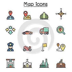 Map and Symbol color line icon set