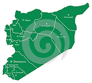 Map of the Syria with Regions and Cities on White