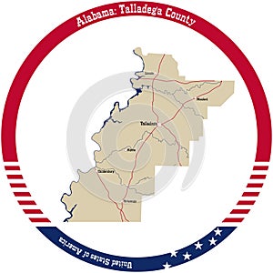 Map of Talladega county in Alabama, USA. photo