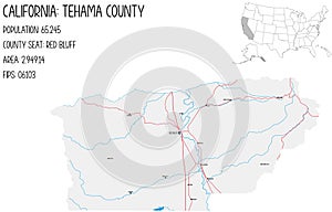 Map of Tehama County in California, USA