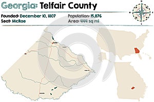 Map of Telfair County in Georgia