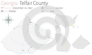 Map of Telfair County in Georgia