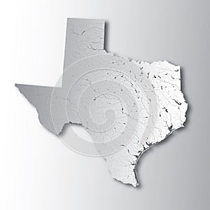 Map of Texas with lakes and rivers.