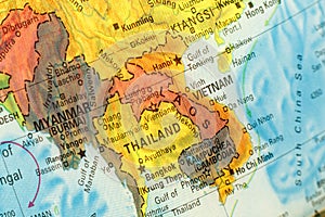 Map of Thailand,Vietnam and Laos. Close-up image