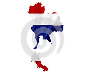 Map of Thailand with waving flag isolated on white