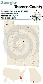 Map of Thomas County in Georgia