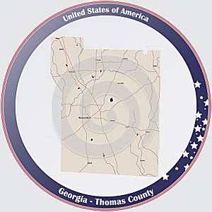 Map of Thomas County in Georgia