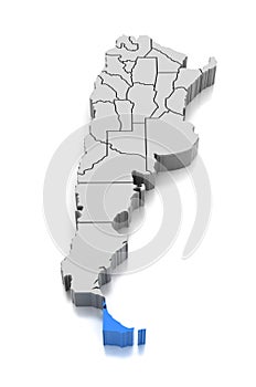 Map of Tierra del Fuego Province, Argentina.