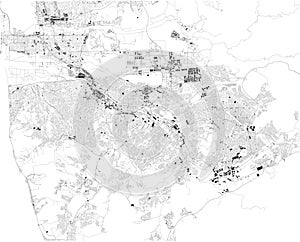 Map of Tijuana, satellite view, black and white map. Mexico, California photo