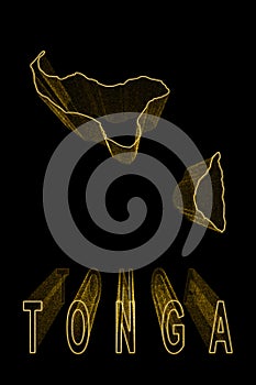 Map of Tonga, Gold Map On Black Background