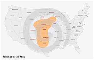 Map of the Tornado Alley area in the United States